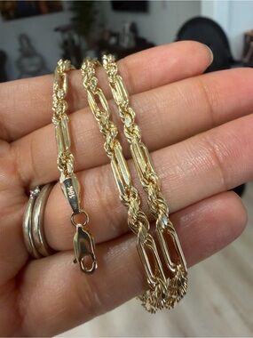 10K Elegant Gold Rope & Paperclip Link Necklace -
